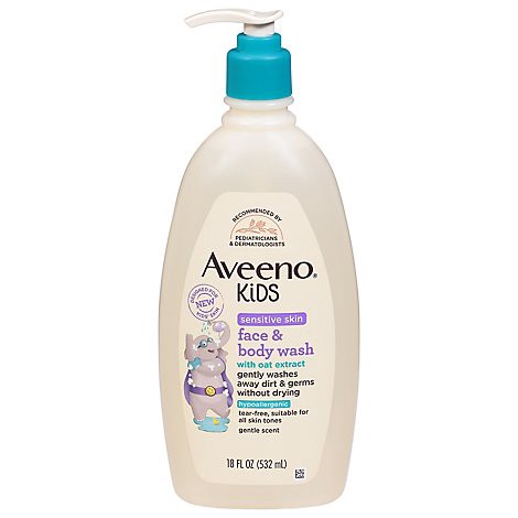 slide 1 of 1, Aveeno Kids Sensitive Skin Face And Body Wash Hypoallergenic -18 Fl. Oz, 18 fl oz