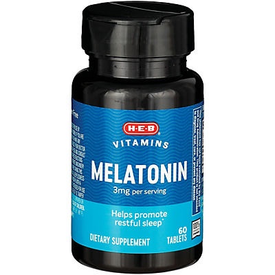 slide 1 of 1, H-E-B Melatonin 3 mg Tablets, 60 ct