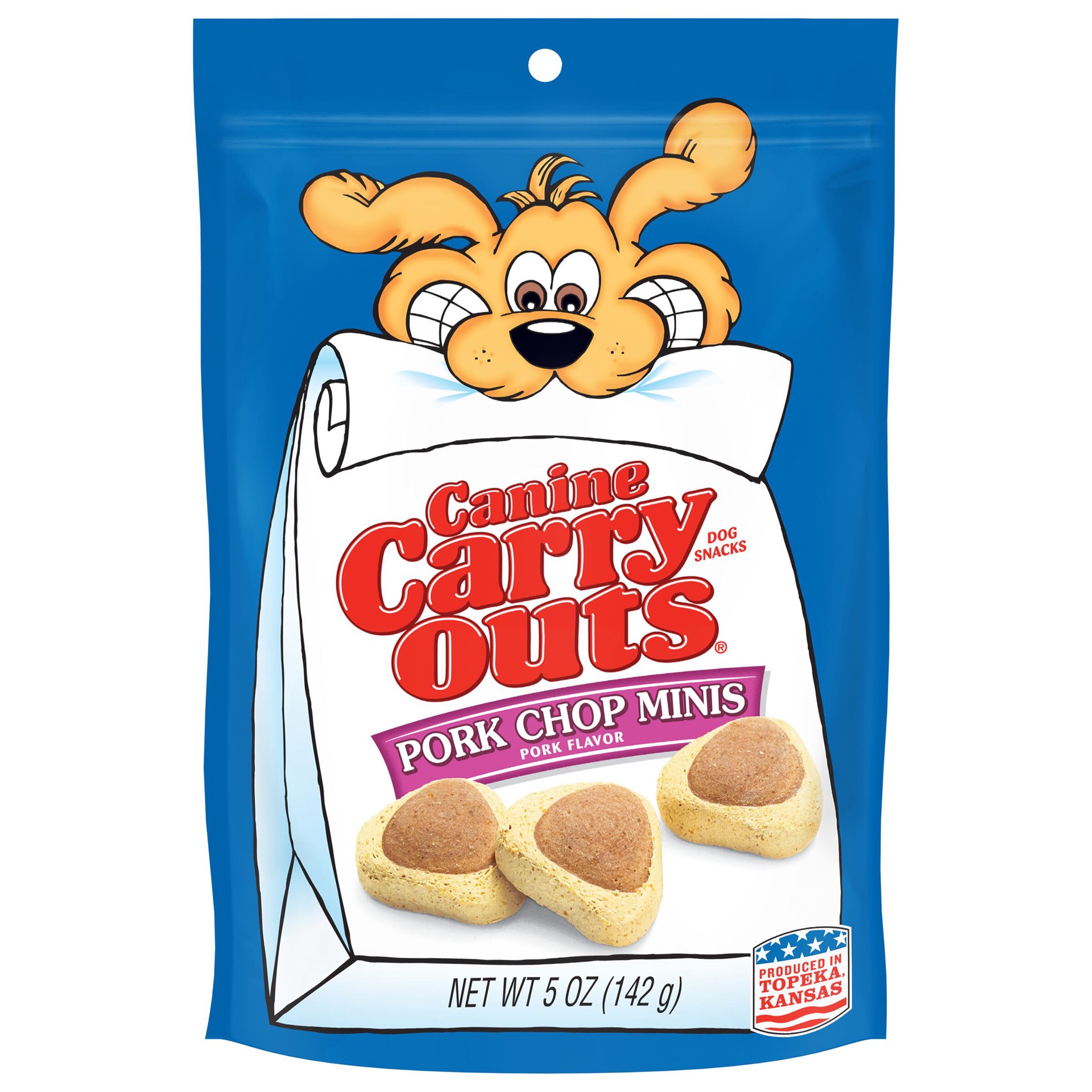 slide 1 of 5, Canine Carry Outs Dog Treats, Pork Chop Minis, 5 Ounce Bag, 5 oz