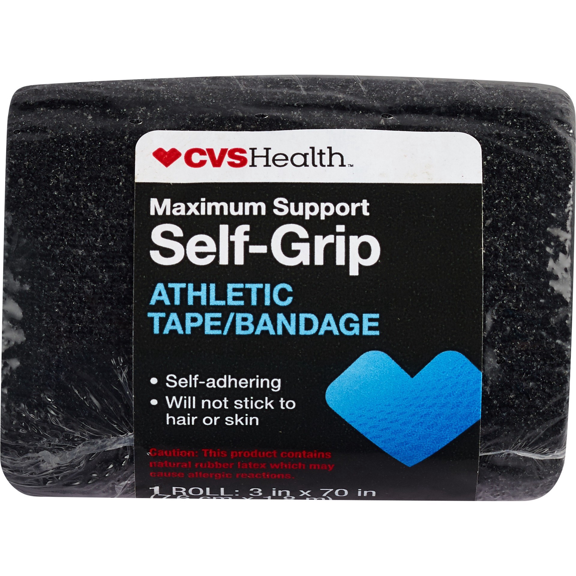 slide 1 of 1, Cvs Health Maximum Support Self Grip Athletic Bandage, 3In. X 70In., Black, 1 ct