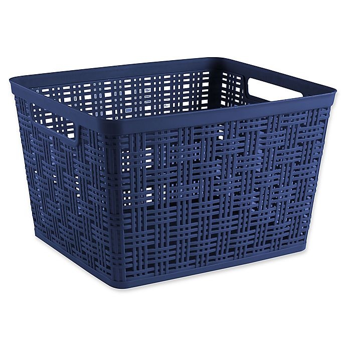 slide 1 of 1, Starplast Plastic Wicker Large Storage Basket - Peacoat, 1 ct