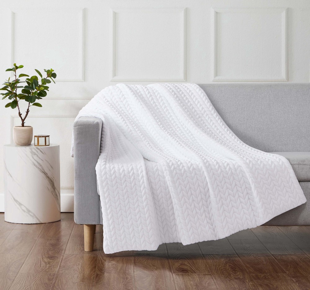 slide 2 of 3, HD Designs® Herringbone Plush Throw - White, 1 ct