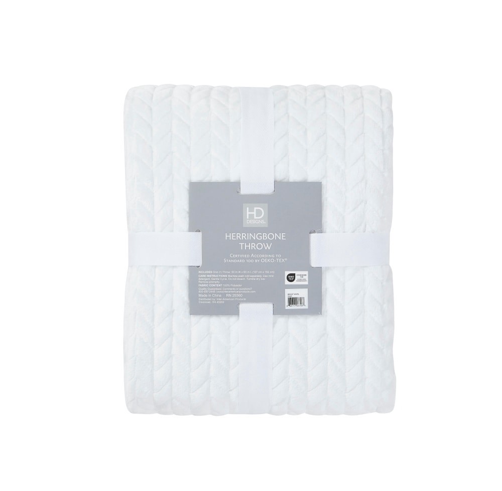 slide 3 of 3, HD Designs® Herringbone Plush Throw - White, 1 ct