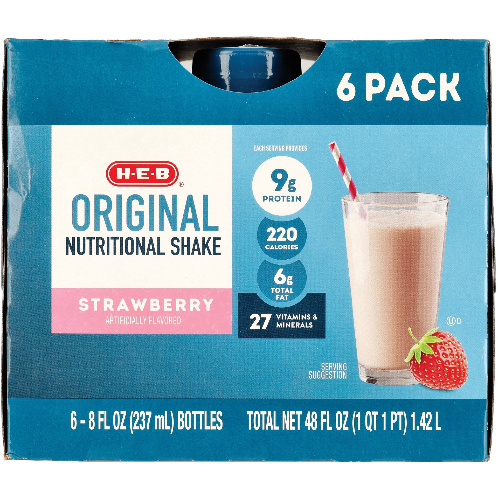 slide 1 of 1, H-E-B Original 9g Protein Nutritional Shakes 6 pk Bottles - Strawberry, 8 oz