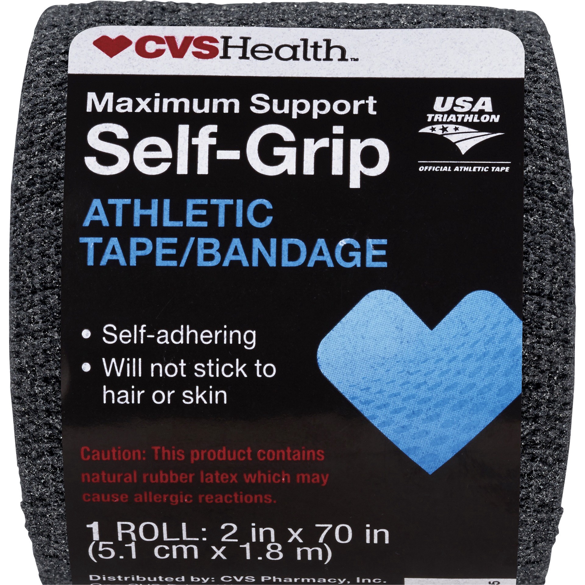 slide 1 of 1, Cvs Health Maximum Strength Self-Grip Athletic Tape, Black, 2 In X 70 In, 1 ct