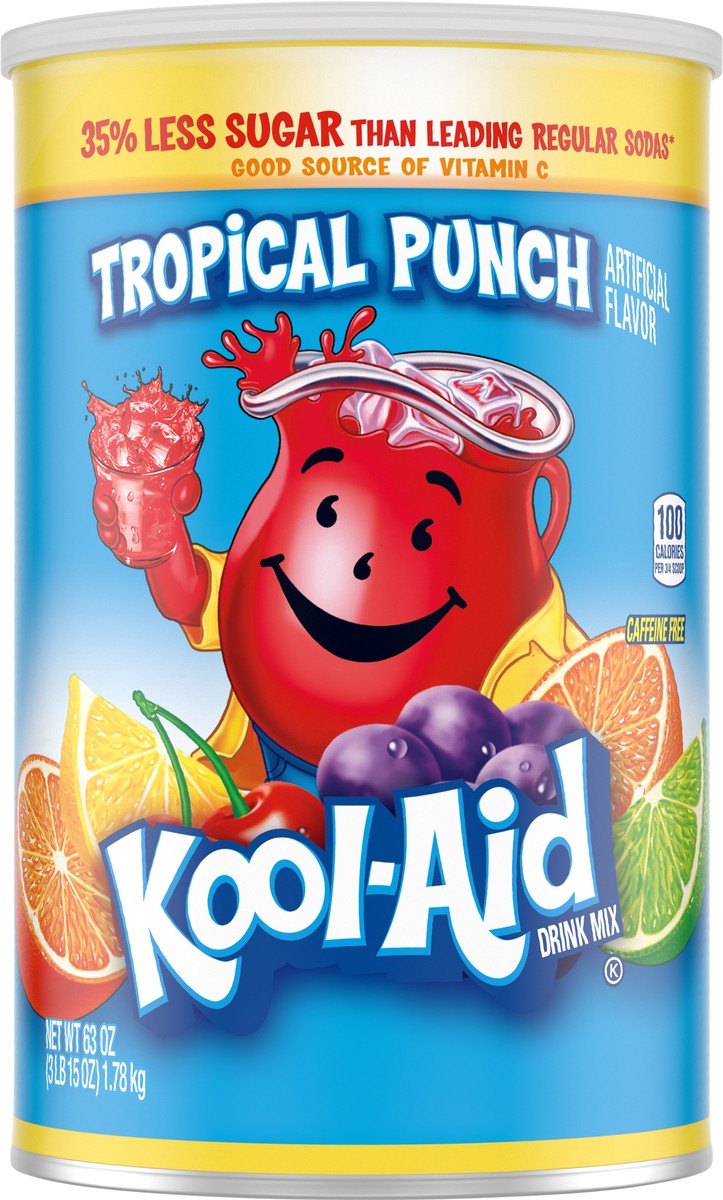 slide 9 of 9, Kool-Aid Sugar-Sweetened Tropical Punch Artificially Flavored Powdered Soft Drink Mix, 63 oz Canister, 63 oz