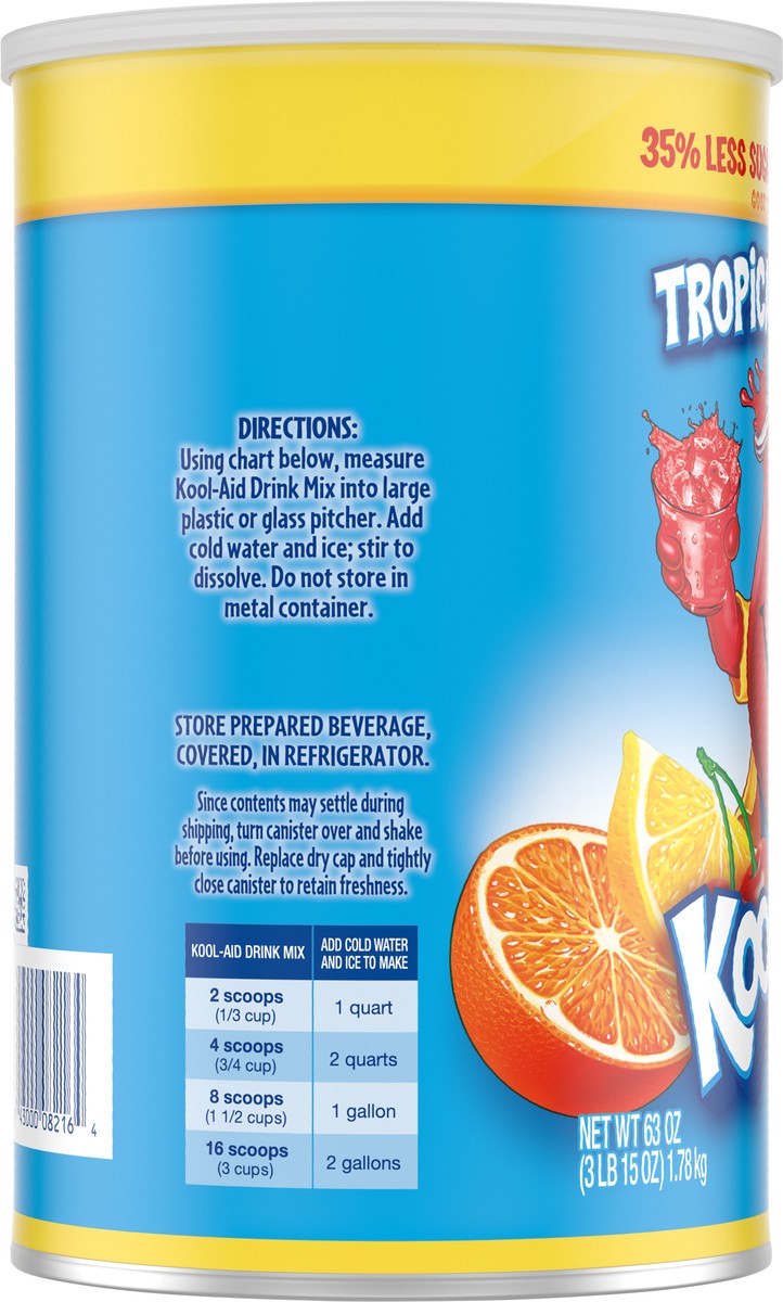 slide 2 of 9, Kool-Aid Sugar-Sweetened Tropical Punch Artificially Flavored Powdered Soft Drink Mix, 63 oz Canister, 63 oz