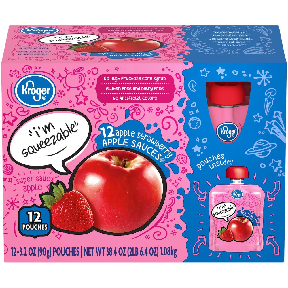 slide 3 of 3, Kroger Apple Strawberry Apple Sauce Pouches, 12 ct; 3.2 oz