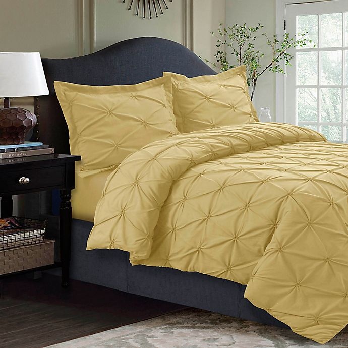 slide 1 of 1, Tribeca Living Sydney Pintuck Queen Duvet Cover Set - Gold, 1 ct