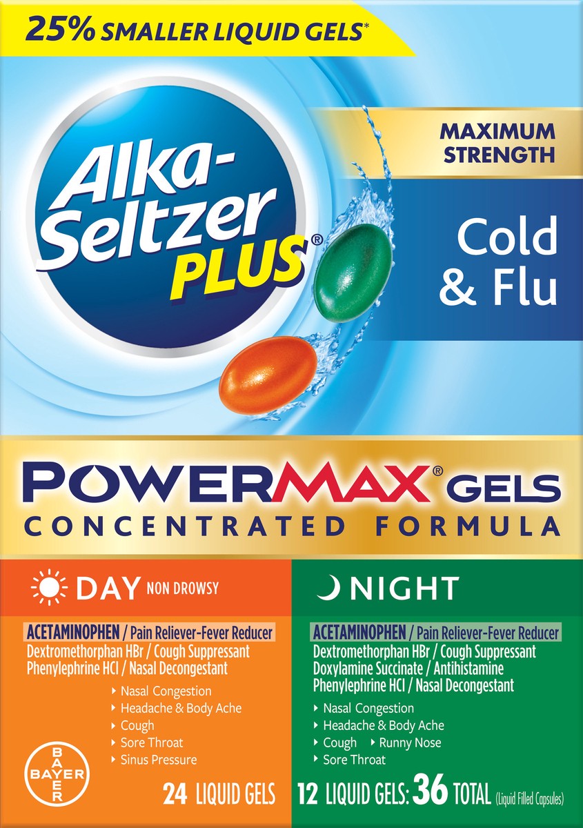 slide 5 of 8, Alka-Seltzer PowerMax Gels Day/Night Cold & Flu, 36 ct