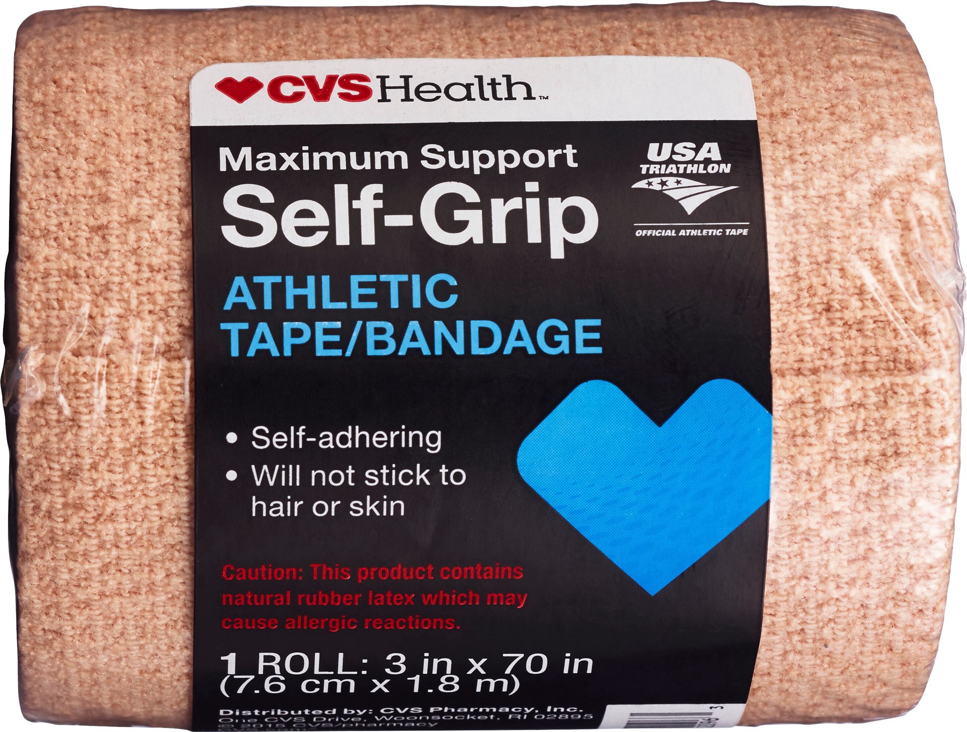 slide 1 of 1, Cvs Health Maximum Support Self Grip Athletic Bandage, 3In. X 70In., Beige, 1 ct