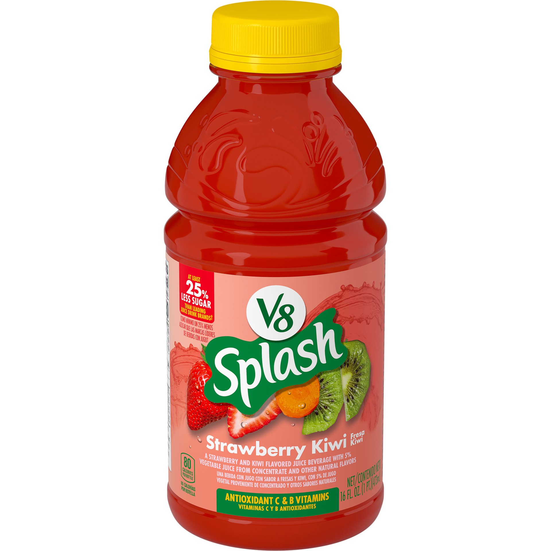 slide 1 of 5, V8 Splash Strawberry Kiwi Flavored Juice Beverage, 16 fl oz Bottle, 16 oz