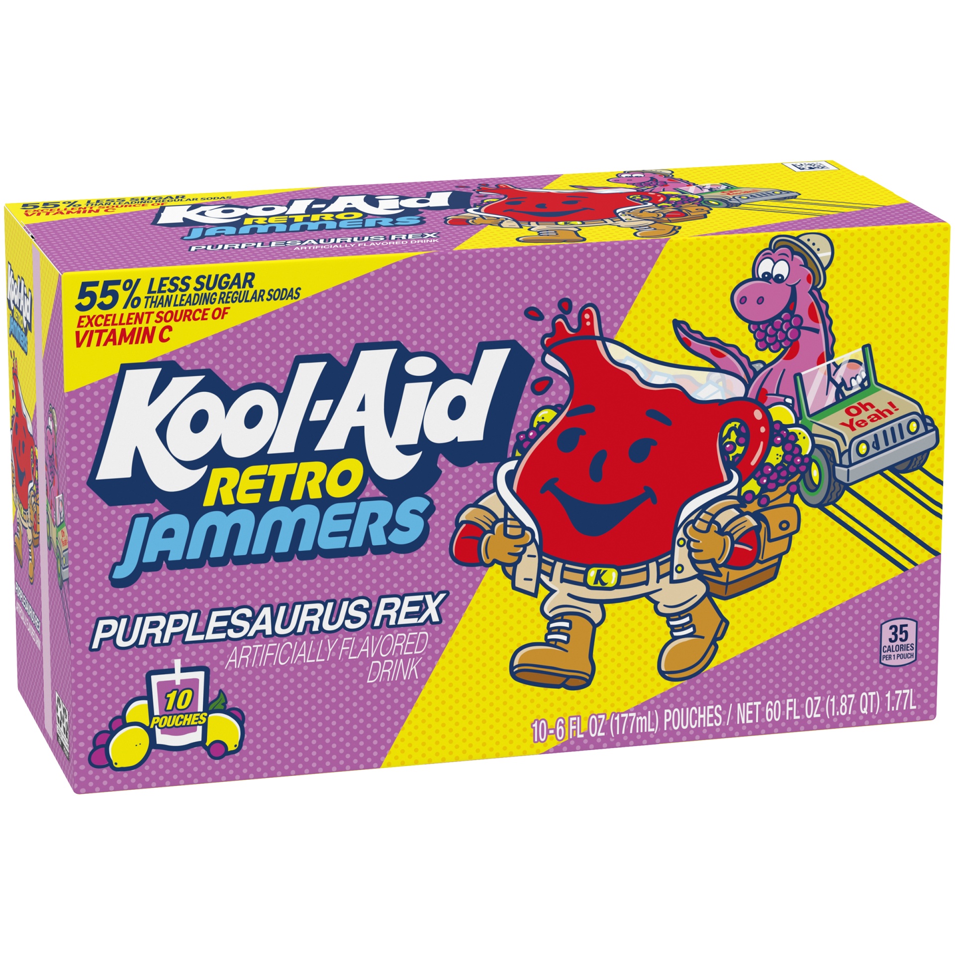 slide 2 of 6, Kool-Aid Retro Jammers Purplesaurus Rex Grape Lemonade Artificially Flavored Soft Drink, 10 ct; 6 fl oz