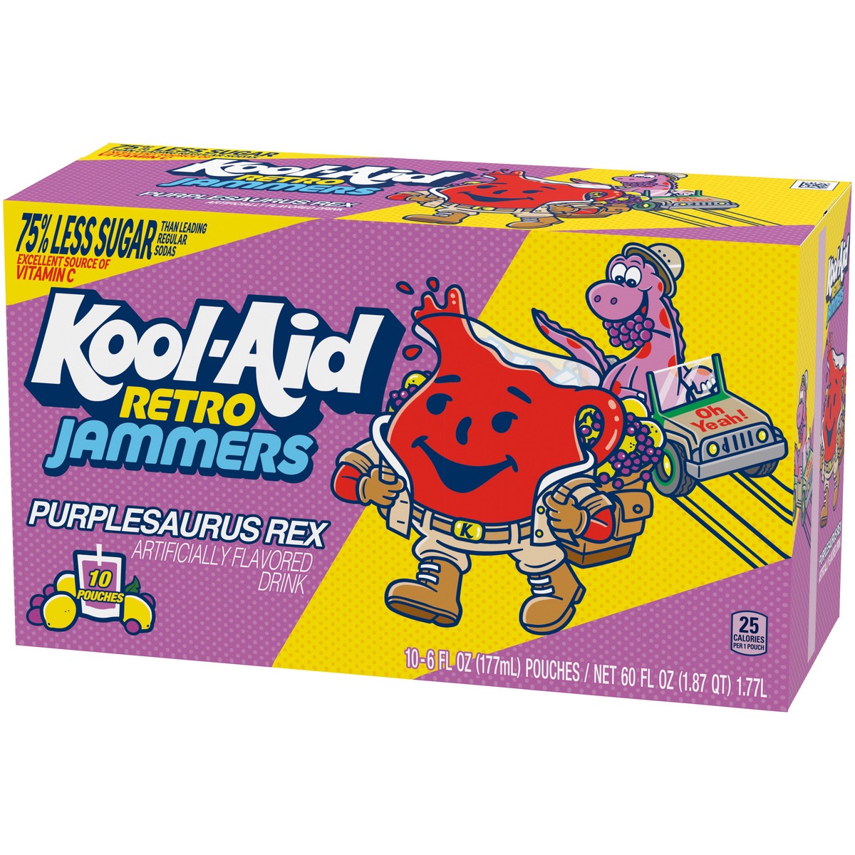 slide 5 of 9, Kool-Aid Retro Jammers Purplesaurus Rex Grape Lemonade Flavored 0% Juice Drink, 10 ct Box, 6 fl oz Pouches, 10 ct