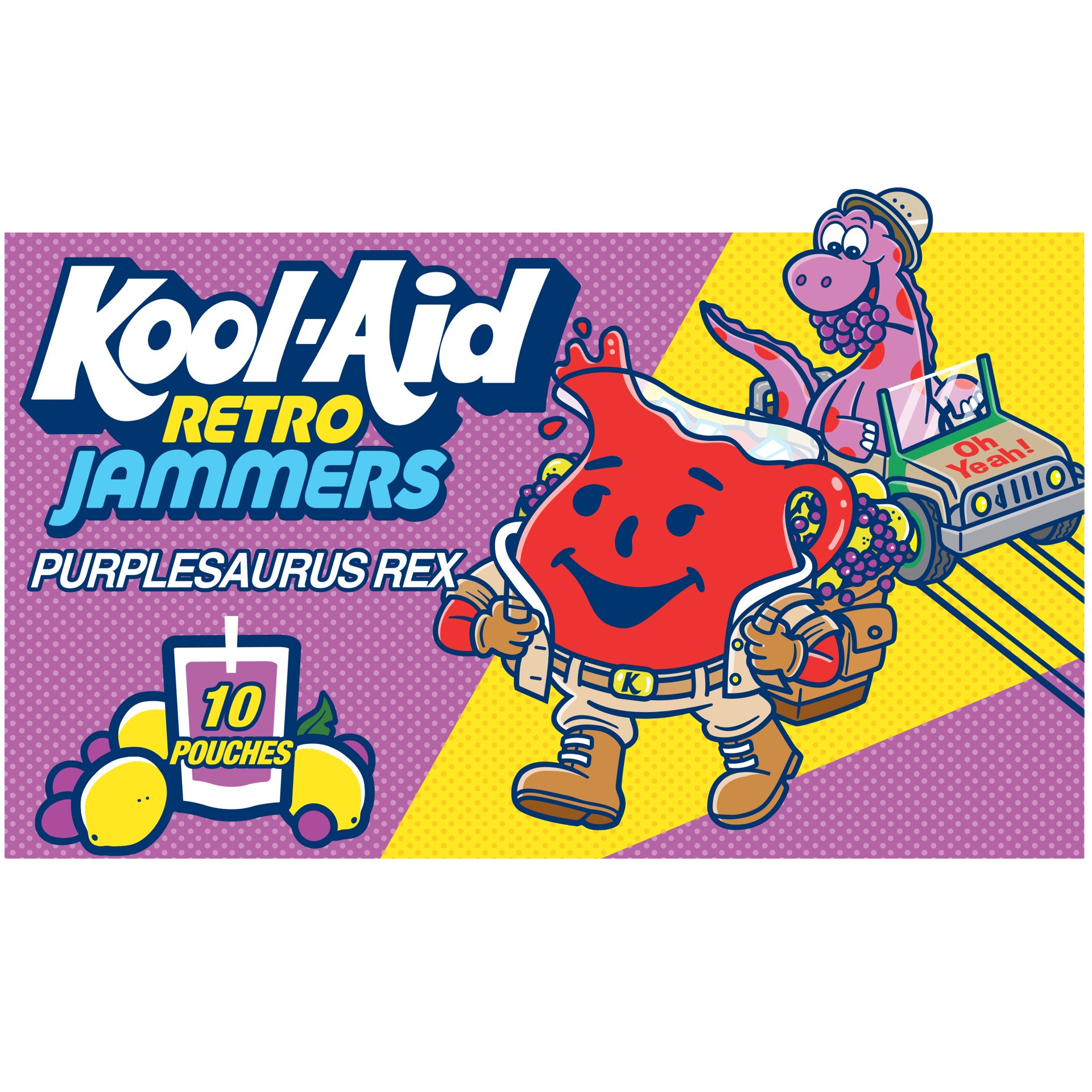 slide 1 of 9, Kool-Aid Retro Jammers Purplesaurus Rex Grape Lemonade Flavored 0% Juice Drink, 10 ct Box, 6 fl oz Pouches, 10 ct