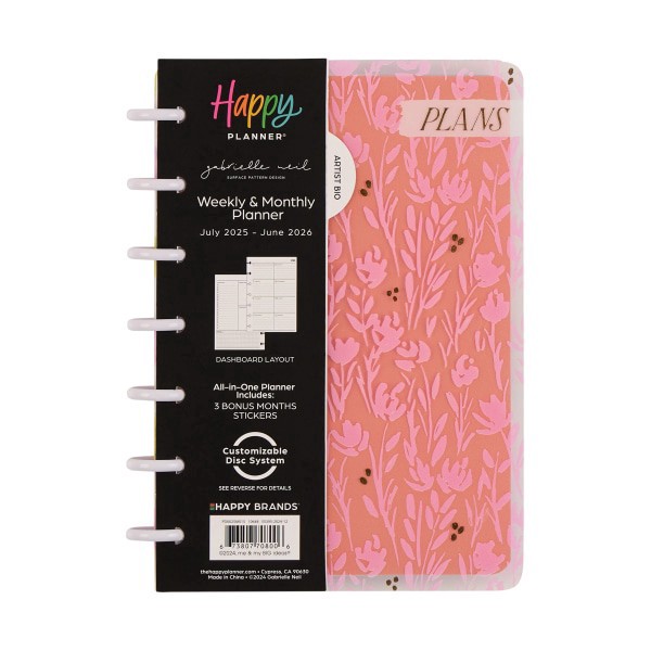 slide 6 of 10, 2025-2026 Happy Planner Monthly/Weekly Mini Happy Planner, 4-5/8"" x 7"", Bright Bouquet, July 2025 To June 2026, PD0025M015, 1 ct