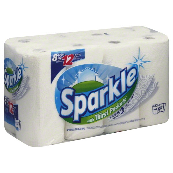 slide 1 of 1, Sparkle Pick-A-Size Just White Giant Rolls Paper Towel with Thirst Pockets, 8 ct