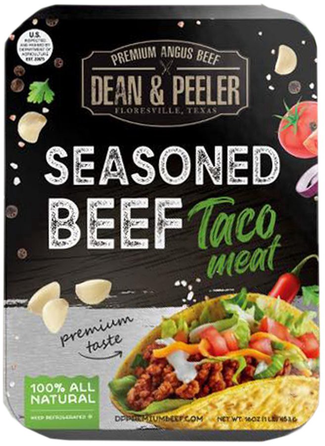 slide 1 of 1, Dean & Peeler Fully Cooked Seasoned Taco Meat, 16 oz
