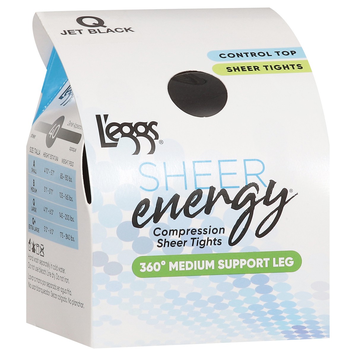 slide 8 of 11, L'eggs Sheer Energy Jet Black 360 Degrees Medium Support Leg Compression Sheer Tights Q 1 ea, 1 ct