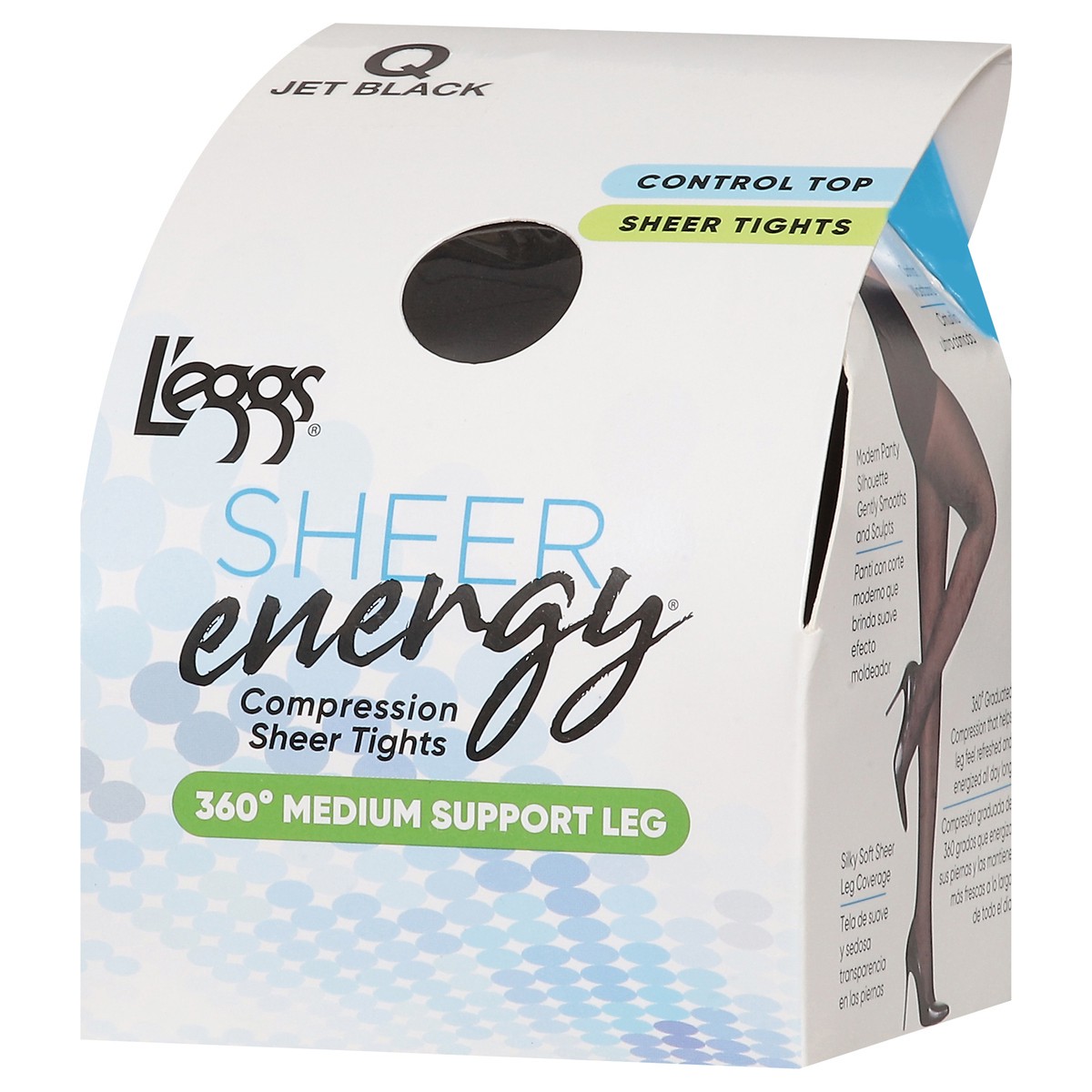 slide 7 of 11, L'eggs Sheer Energy Jet Black 360 Degrees Medium Support Leg Compression Sheer Tights Q 1 ea, 1 ct