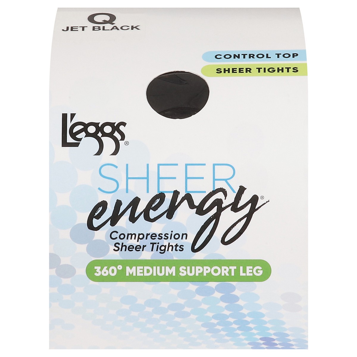 slide 1 of 11, L'eggs Sheer Energy Jet Black 360 Degrees Medium Support Leg Compression Sheer Tights Q 1 ea, 1 ct