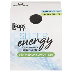 L'eggs Sheer Energy Jet Black 360 Degrees Medium Support Leg Compression Sheer Tights - 1 pair