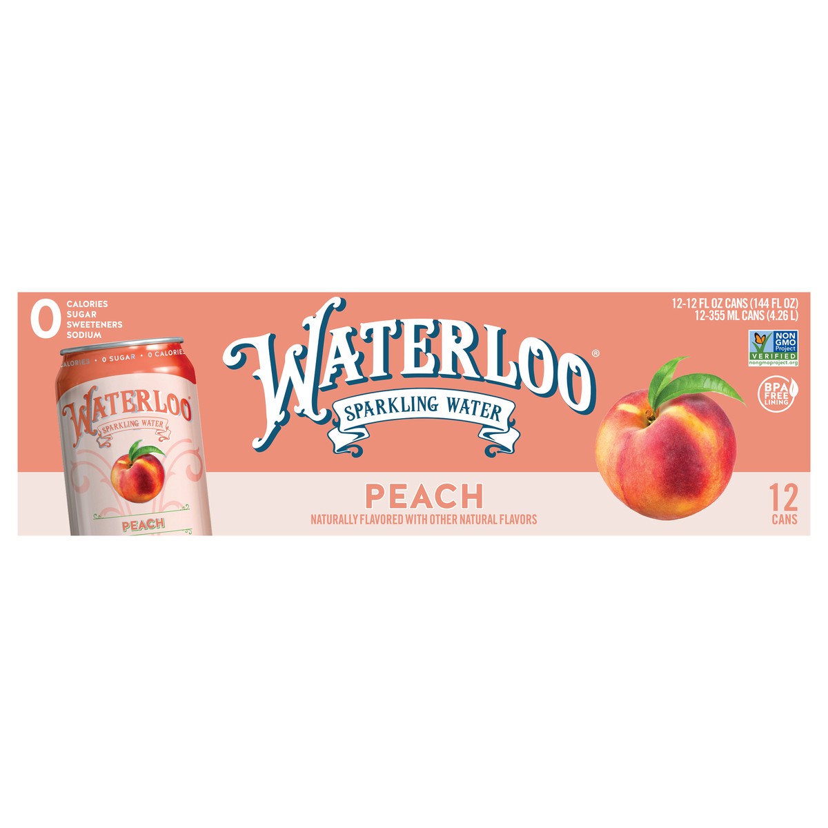 slide 1 of 2, Waterloo Waterloo Peach Sparkling Water - 144 oz, 144 oz