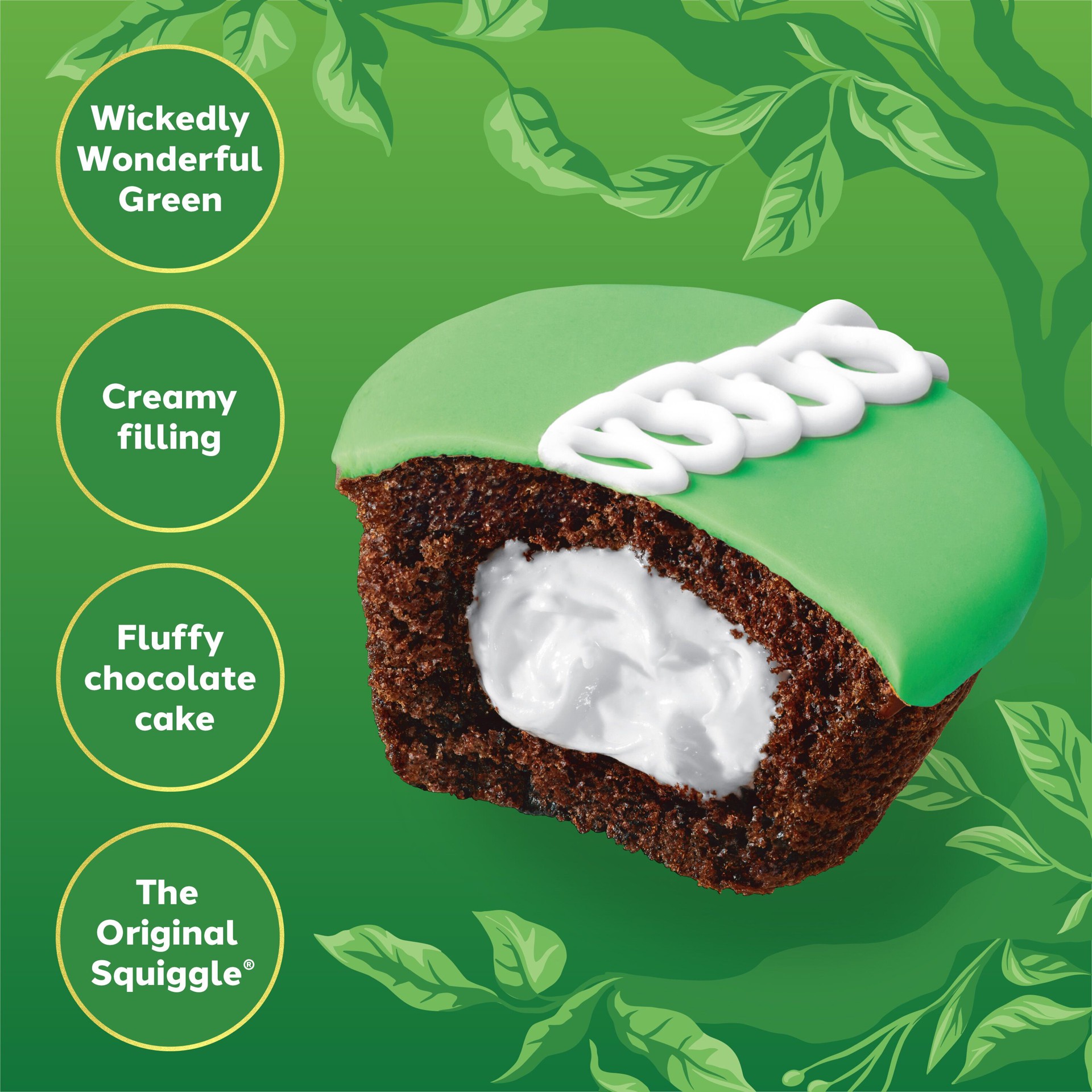 slide 3 of 8, Hostess Wicked: For Good Cupcakes, Chocolate Snack Cakes with Wickedly Wonderful Green Frosting, 12.7 Oz. Box (8 Ct.), 8 ct