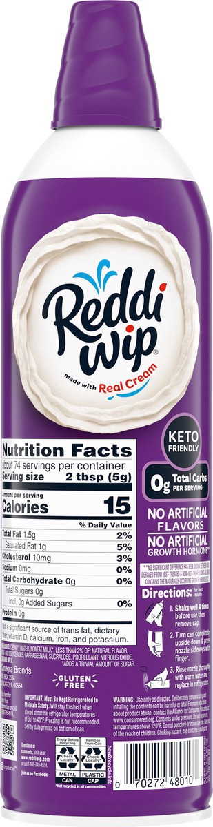 slide 2 of 5, Reddi-wip Zero Sugar Dairy Whipped Topping 13 oz, 13 oz