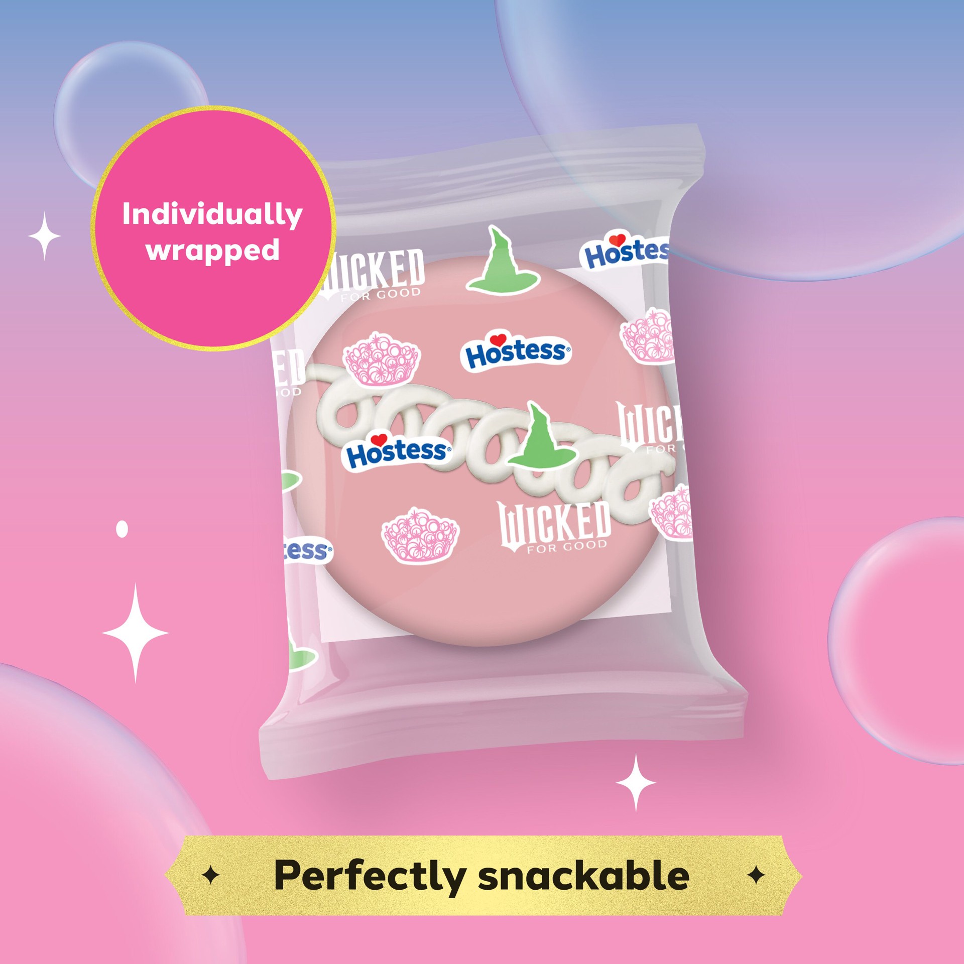 slide 2 of 8, Hostess Wicked: For Good Cupcakes, Strawberry Artificially Flavored Snack Cakes with Ozmopolitan Pink Frosting, 12.7 Oz. Box (8 Ct.), 8 ct