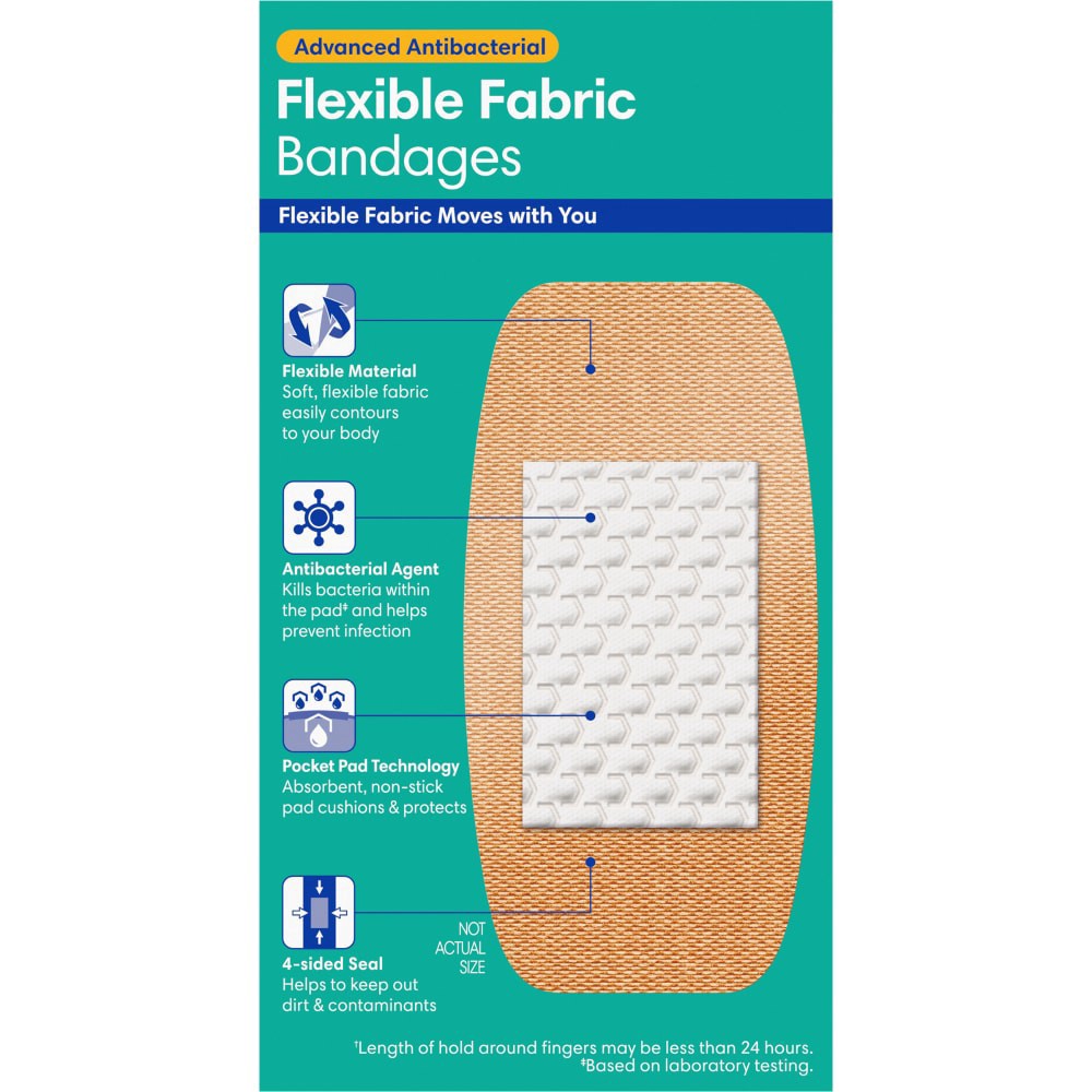 slide 3 of 6, Kroger Advanced Antibacterial Fabric Bandages Extra Large Size, 10 ct