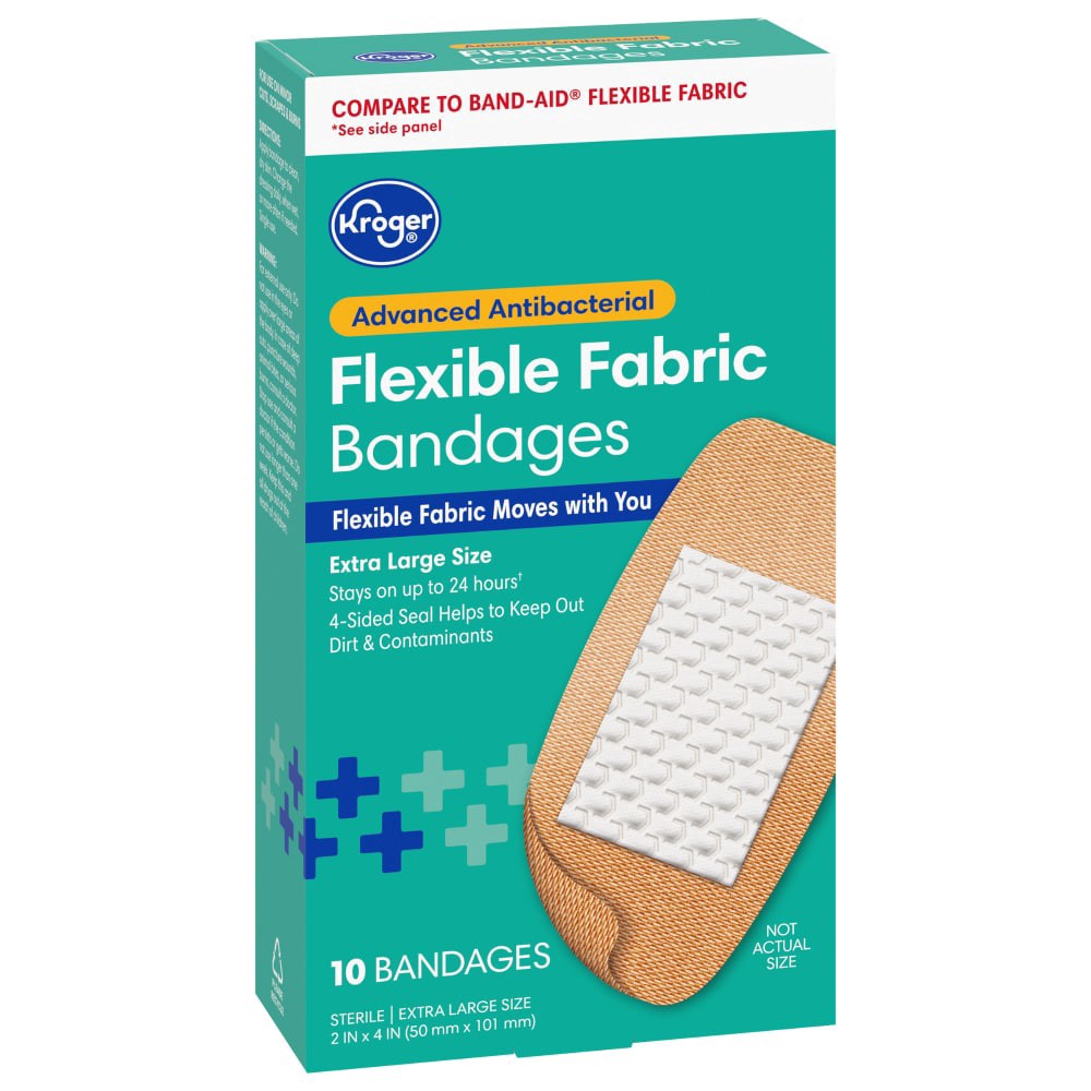 slide 1 of 6, Kroger Advanced Antibacterial Fabric Bandages Extra Large Size, 10 ct