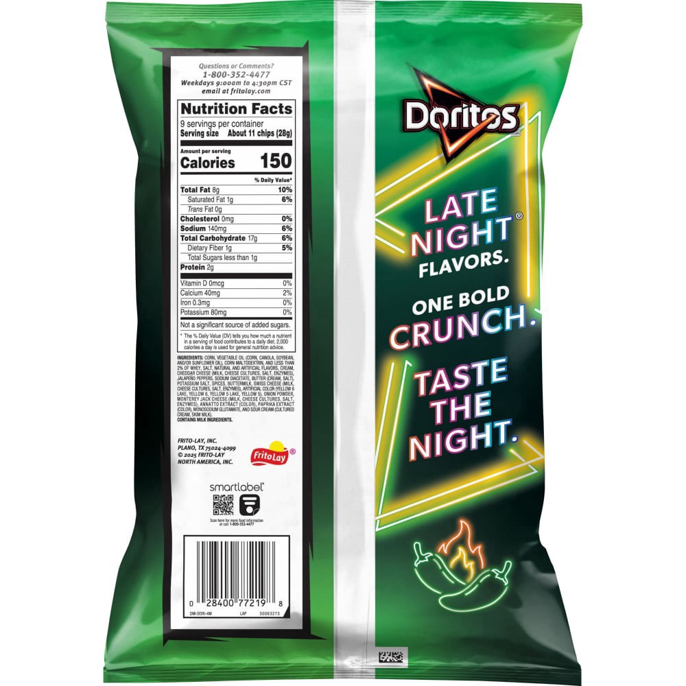 slide 2 of 3, Doritos® Late Night Jalapeno Popper Flavored Tortilla Chips, 9 oz