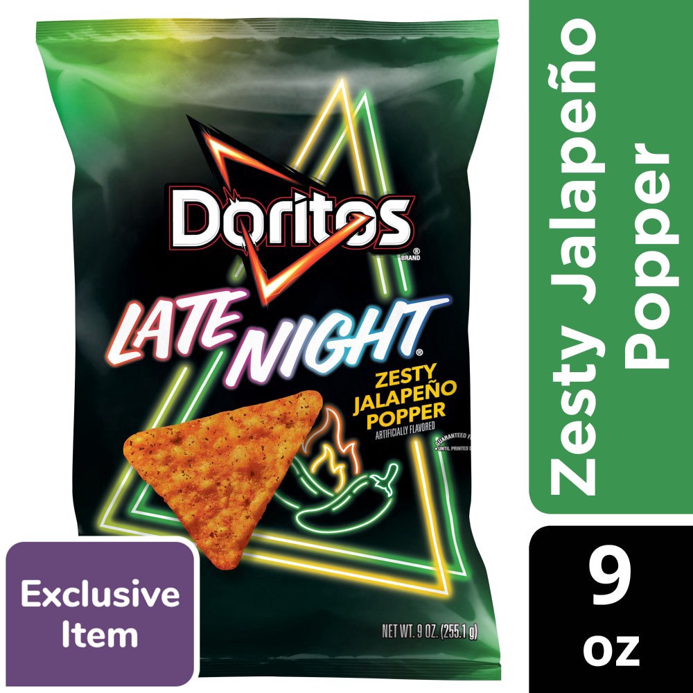 slide 3 of 3, Doritos® Late Night Jalapeno Popper Flavored Tortilla Chips, 9 oz