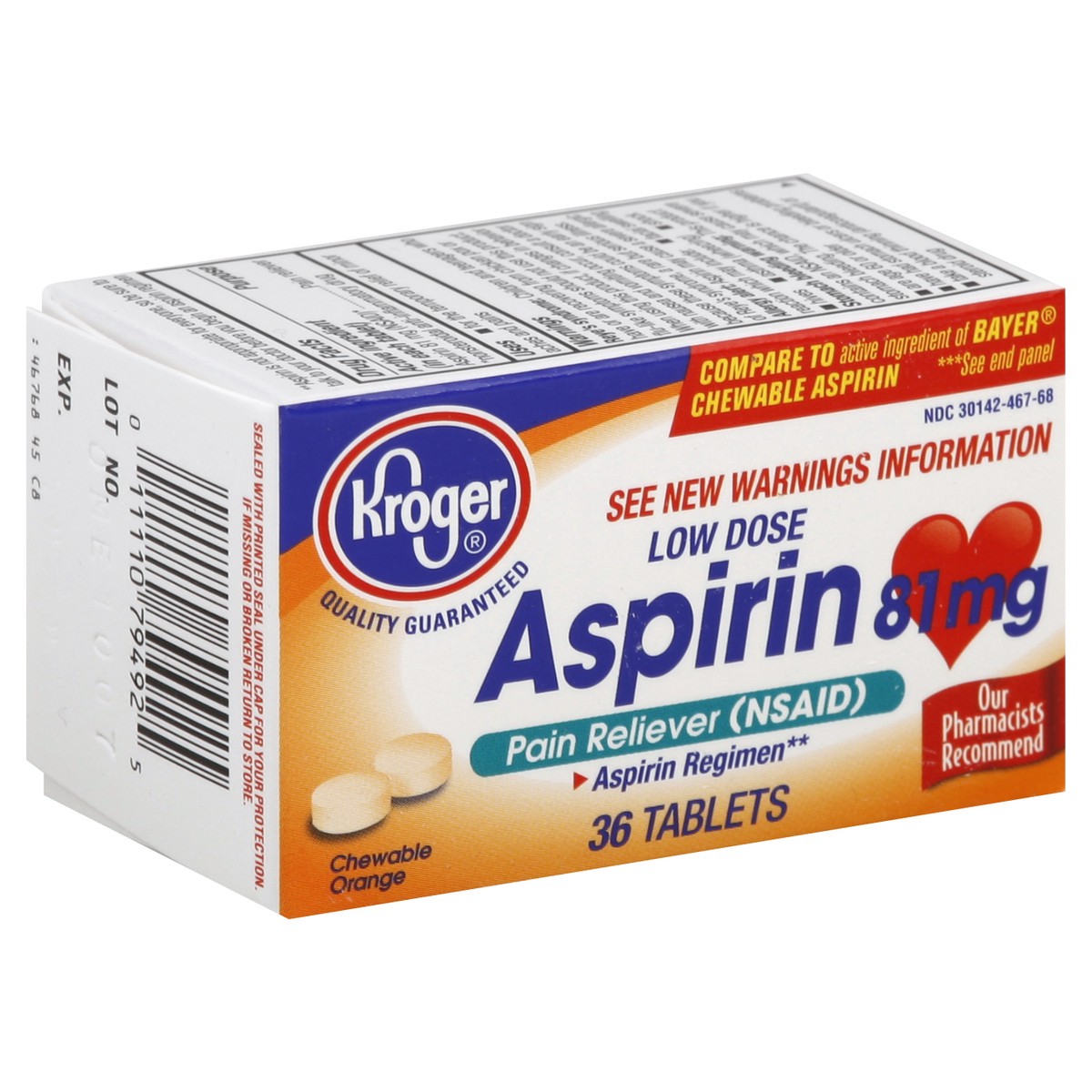 slide 3 of 5, Kroger Aspirin Low Dose Orange Chews, 36 ct