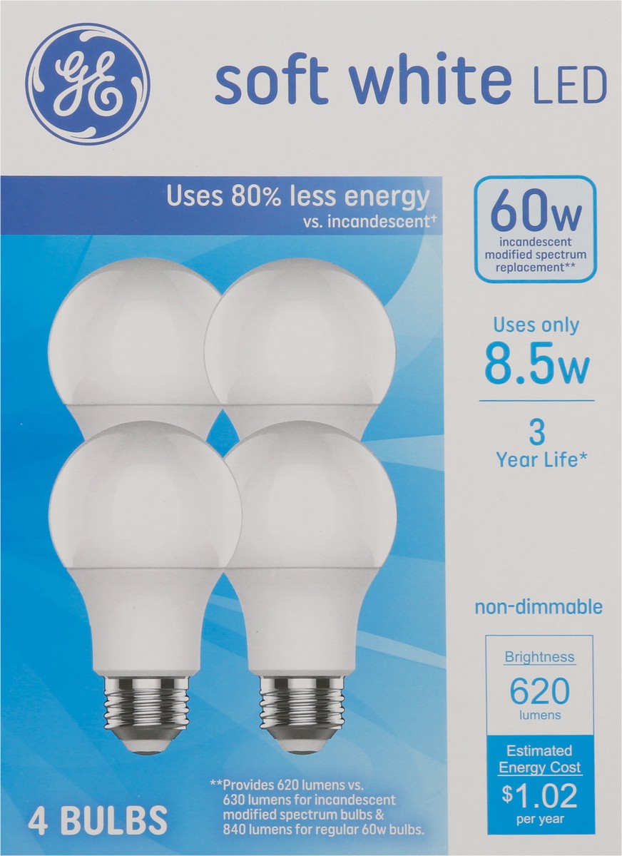 slide 8 of 9, GE 60 Watts Soft White LED Light Bulbs 4 ea, 4 ct