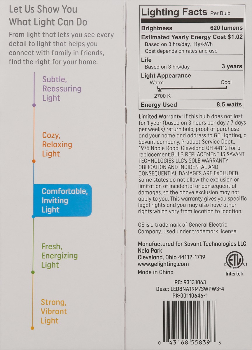 slide 6 of 9, GE 60 Watts Soft White LED Light Bulbs 4 ea, 4 ct
