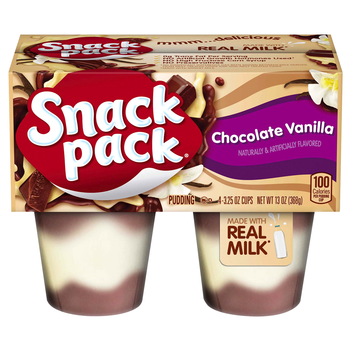 slide 1 of 1, Hunt's nack Pack Triple Chocolate Vanilla, 13 oz