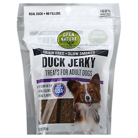 slide 1 of 1, Open Nature Treats For Adult Dogs Duck Jerky, 12 oz