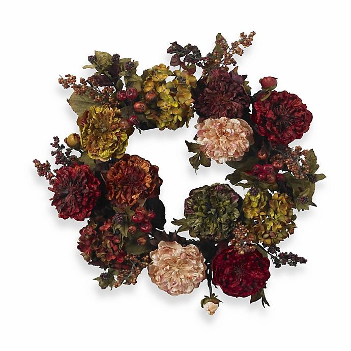 slide 1 of 1, Nearly Natural Hydrangea Peony Wreath, 22 in