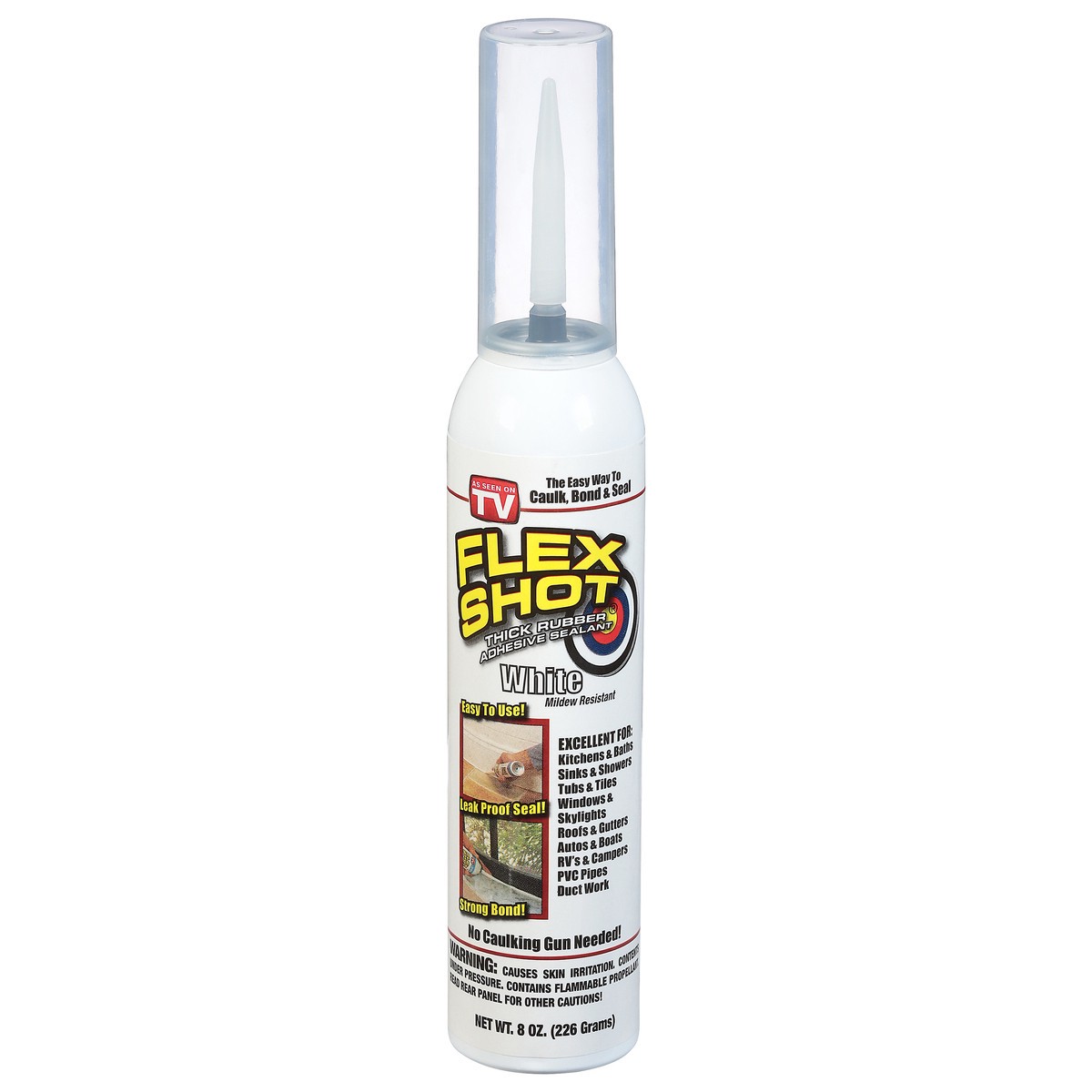 slide 1 of 9, Flex Shot White Thick Rubber Adhesive Sealant 8 oz, 8 oz