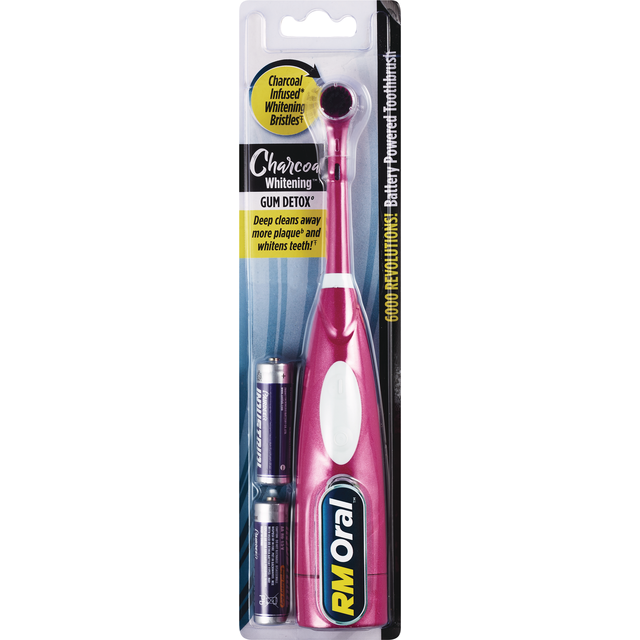 slide 1 of 1, RM Oral Charcoal Whitening Battery Powered Toothbrush, 1 ct