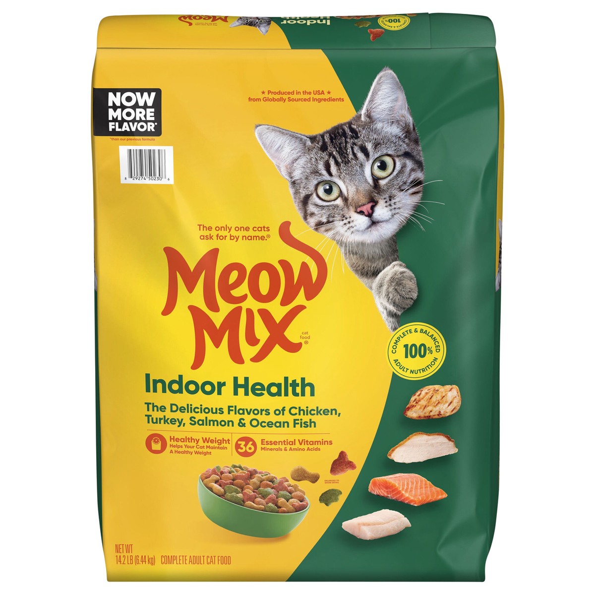 slide 1 of 8, Meow Mix Indoor Health Dry Cat Food, 14.2 Pound Bag, 14.20 lb