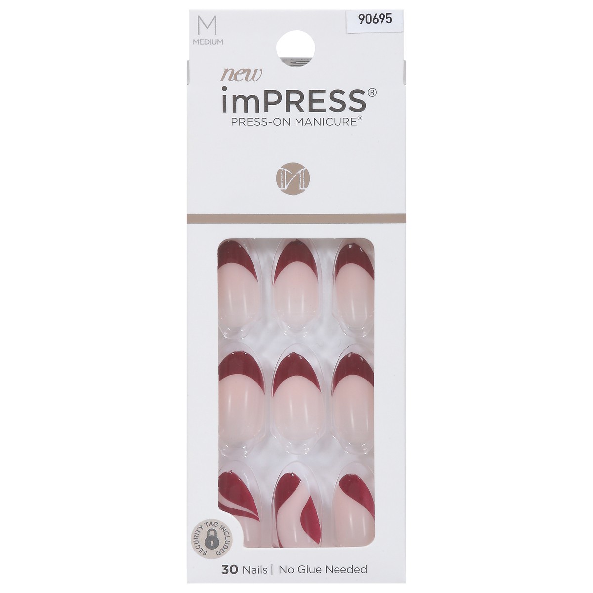 slide 1 of 9, imPRESS Press-On Nails, No Glue Needed, Deep Red, Medium Length, Almond Shape, 33 Ct., 33 ct