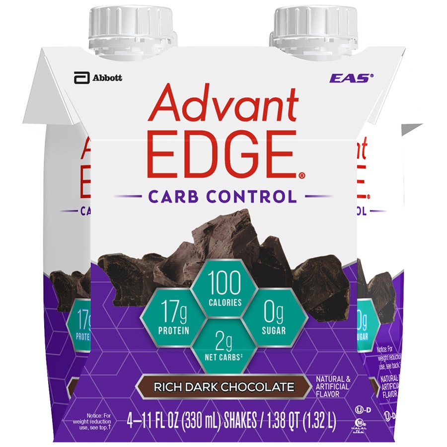 slide 1 of 5, EAS AdvantEDGE Rich Dark Chocolate Carb Control Protein Shake, 4 ct; 11 fl oz