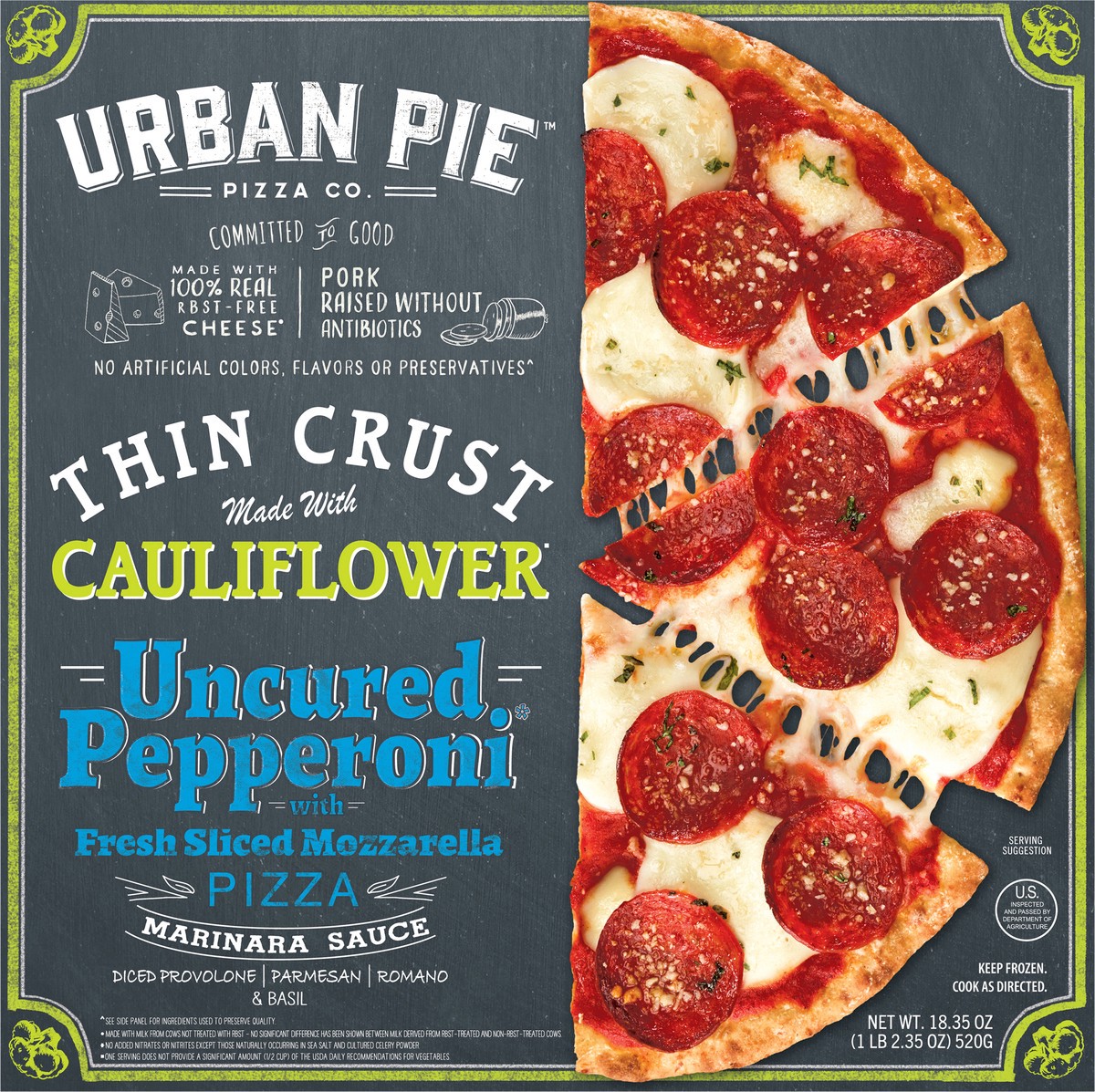 slide 5 of 13, Urban Pie Pizza Co. Thin Crust Uncured Pepperoni Pizza 18.35 oz, 18.35 oz