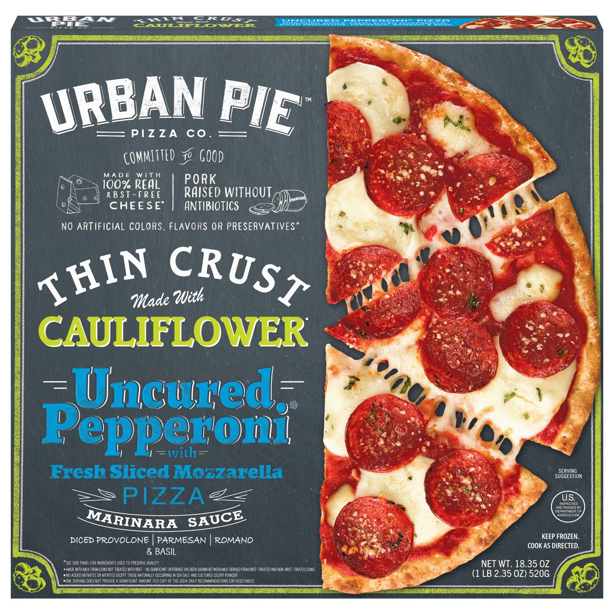 slide 13 of 13, Urban Pie Pizza Co. Thin Crust Uncured Pepperoni Pizza 18.35 oz, 18.35 oz