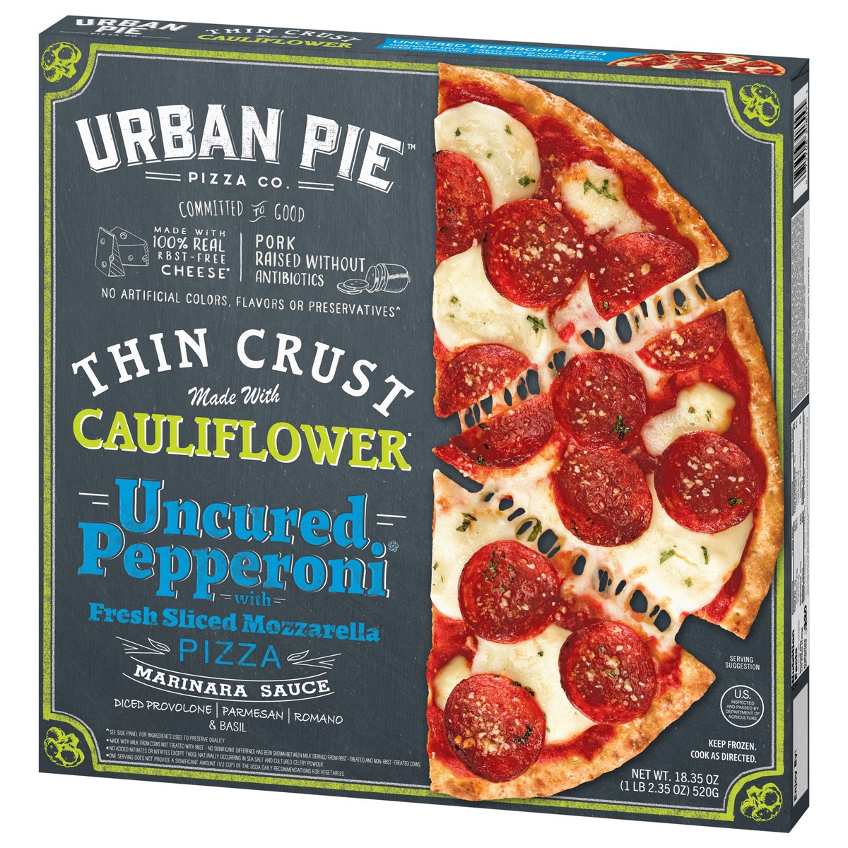 slide 6 of 13, Urban Pie Pizza Co. Thin Crust Uncured Pepperoni Pizza 18.35 oz, 18.35 oz