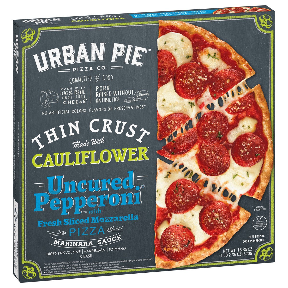 slide 11 of 13, Urban Pie Pizza Co. Thin Crust Uncured Pepperoni Pizza 18.35 oz, 18.35 oz