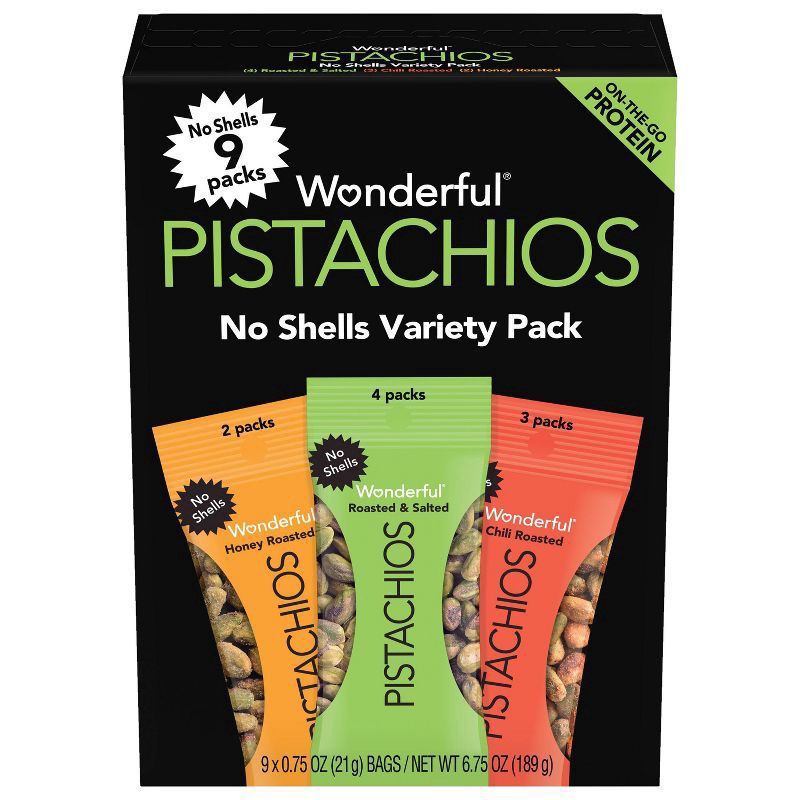 slide 1 of 4, Wonderful Shelled Pistachio Snack Variety Pack, 9 ct; 0.75 oz